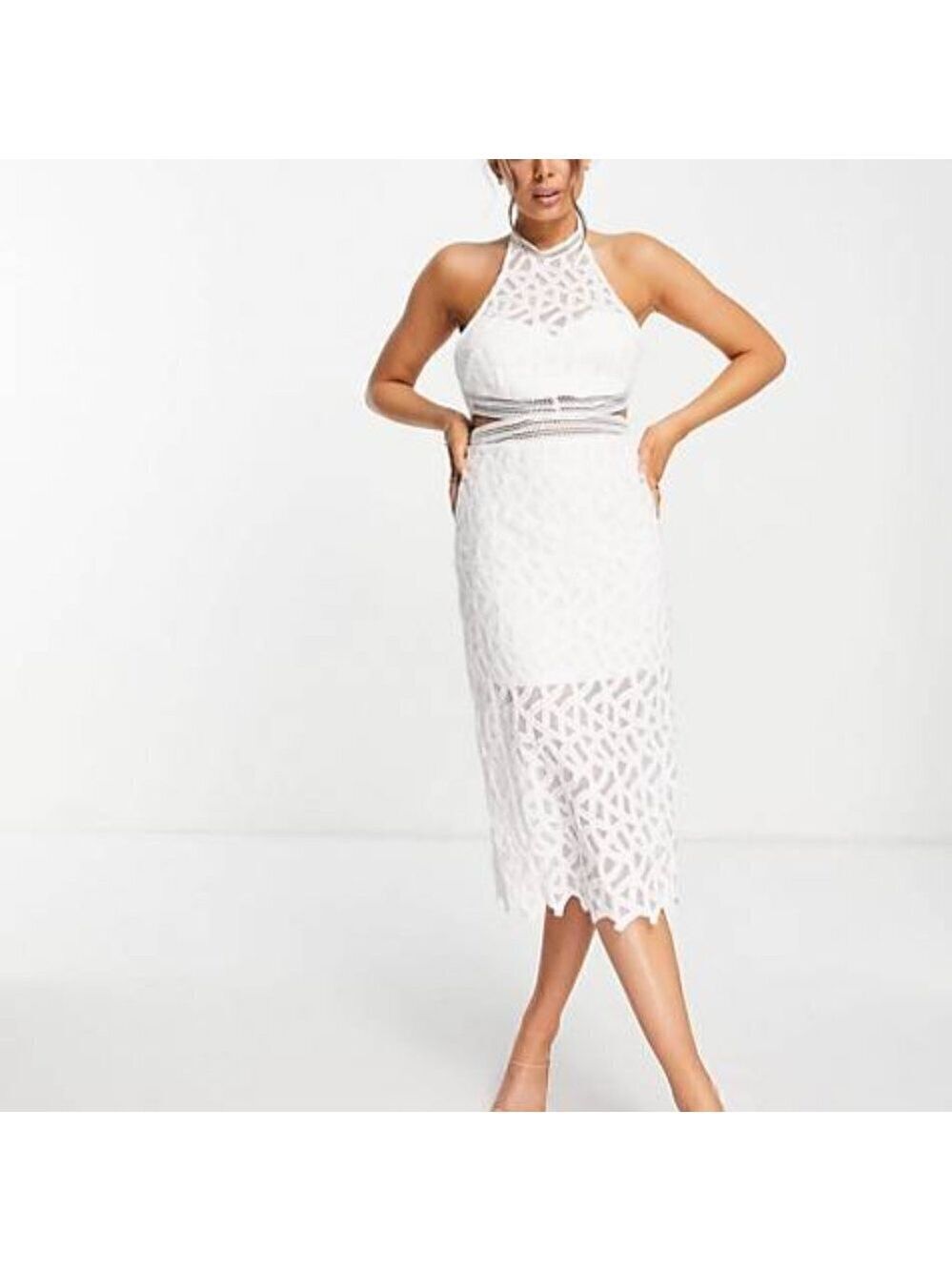 Bardot BNWT Women Lace cut out midi Dress NEW white